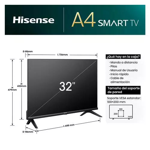 Smart TV Hisense 32A4N de 32 pulgadas, alta definición y WiFi