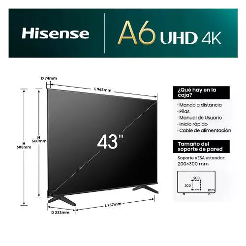 Televisor Hisense 43A6N 4K Ultra HD